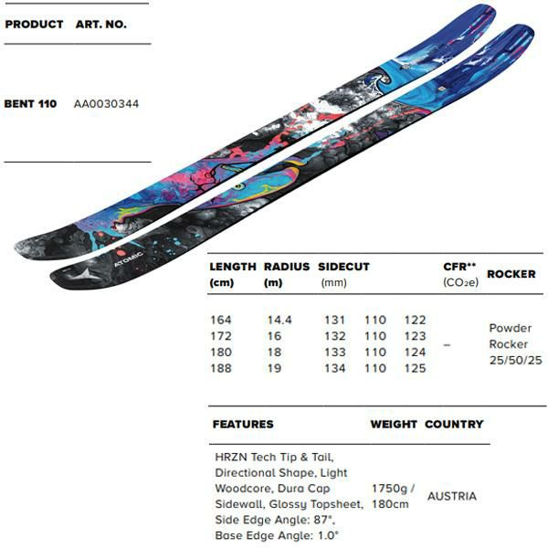 スキー ATOMIC BENT 110 Atomic Bent 110 Freeride Ski 2024/25 | 180cm | 2425201779